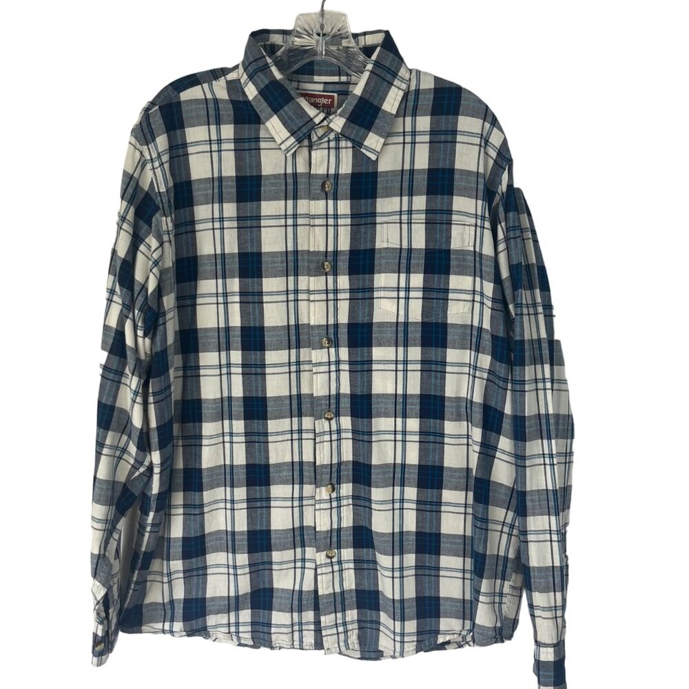 Wrangler Jeans Mens Button Front Flannel Shirt Blue Size Large